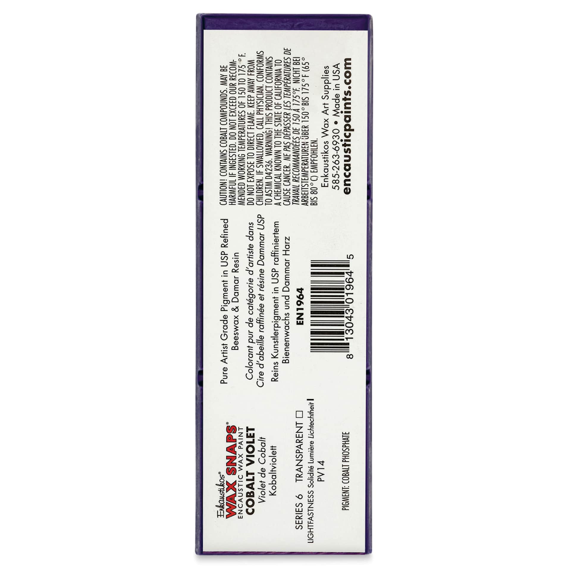 Enkaustikos Wax Snaps Encaustic Paints - Cobalt Violet, 40 ml cake back of package