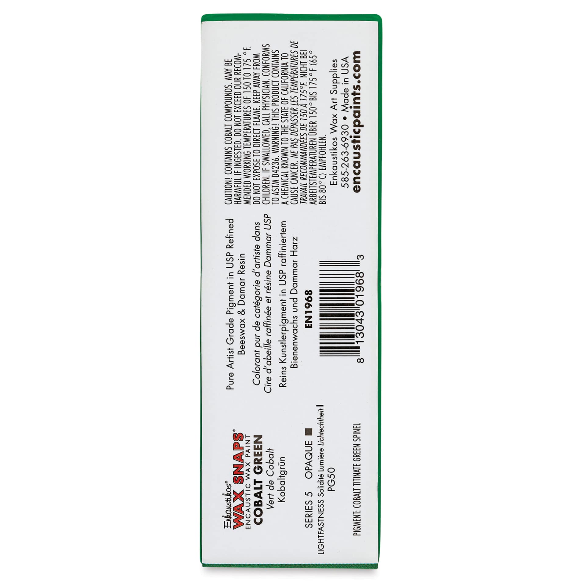 Enkaustikos Wax Snaps Encaustic Paints - Cobalt Green, 40 ml cake back of package