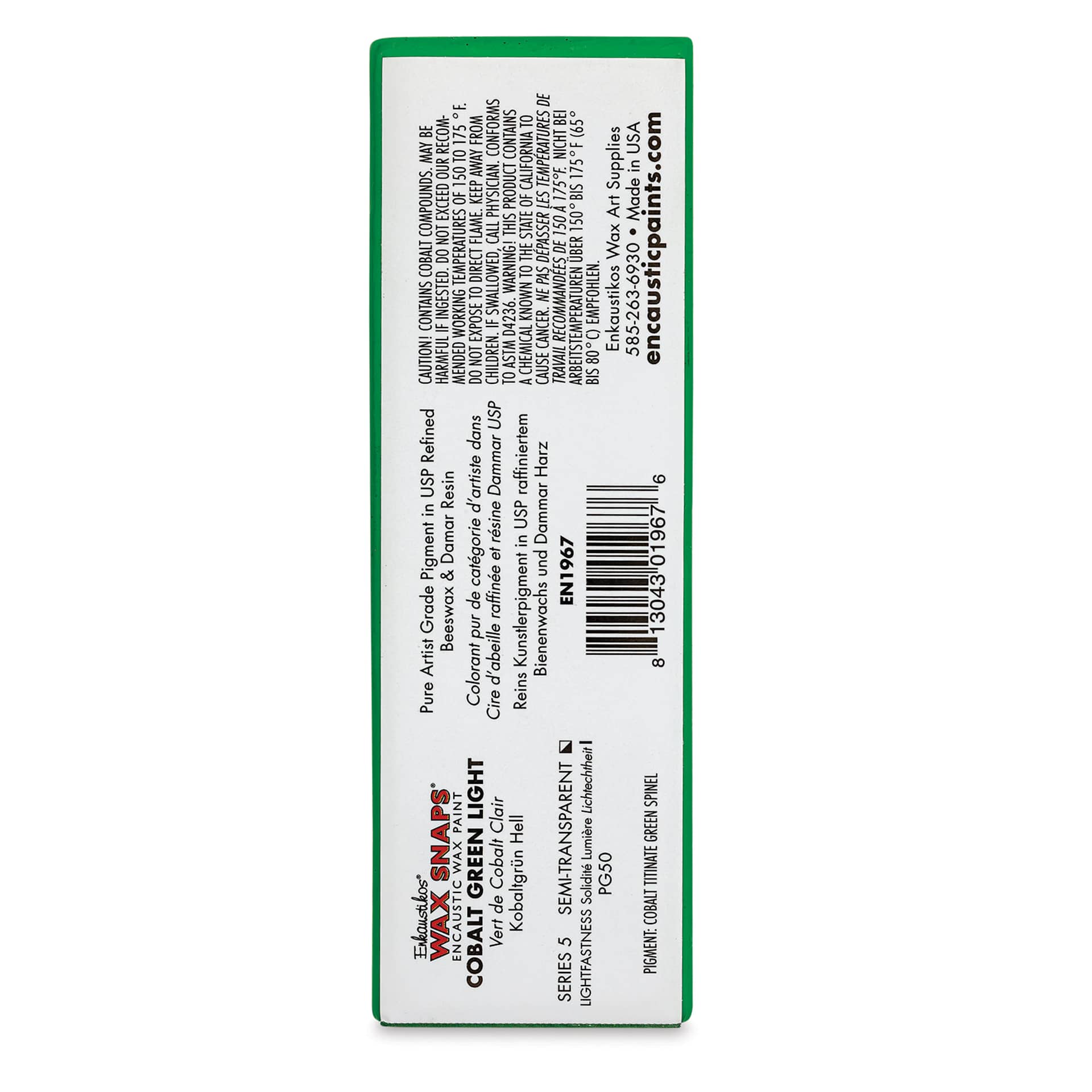 Enkaustikos Wax Snaps Encaustic Paints - Cobalt Green Light, 40 ml cake back of package