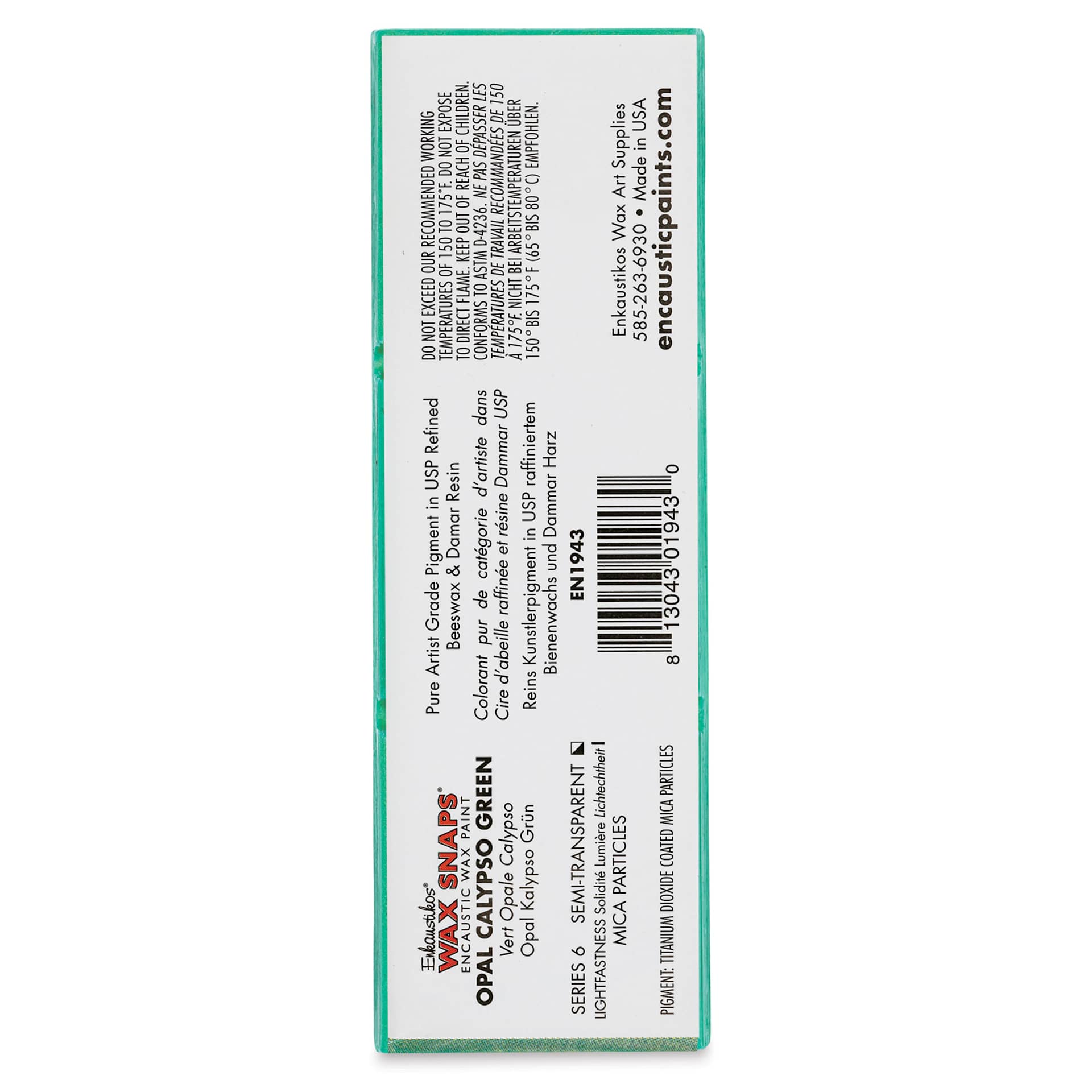 Enkaustikos Wax Snaps Encaustic Paints - Opal Calypso Green, 40 ml cake back of package