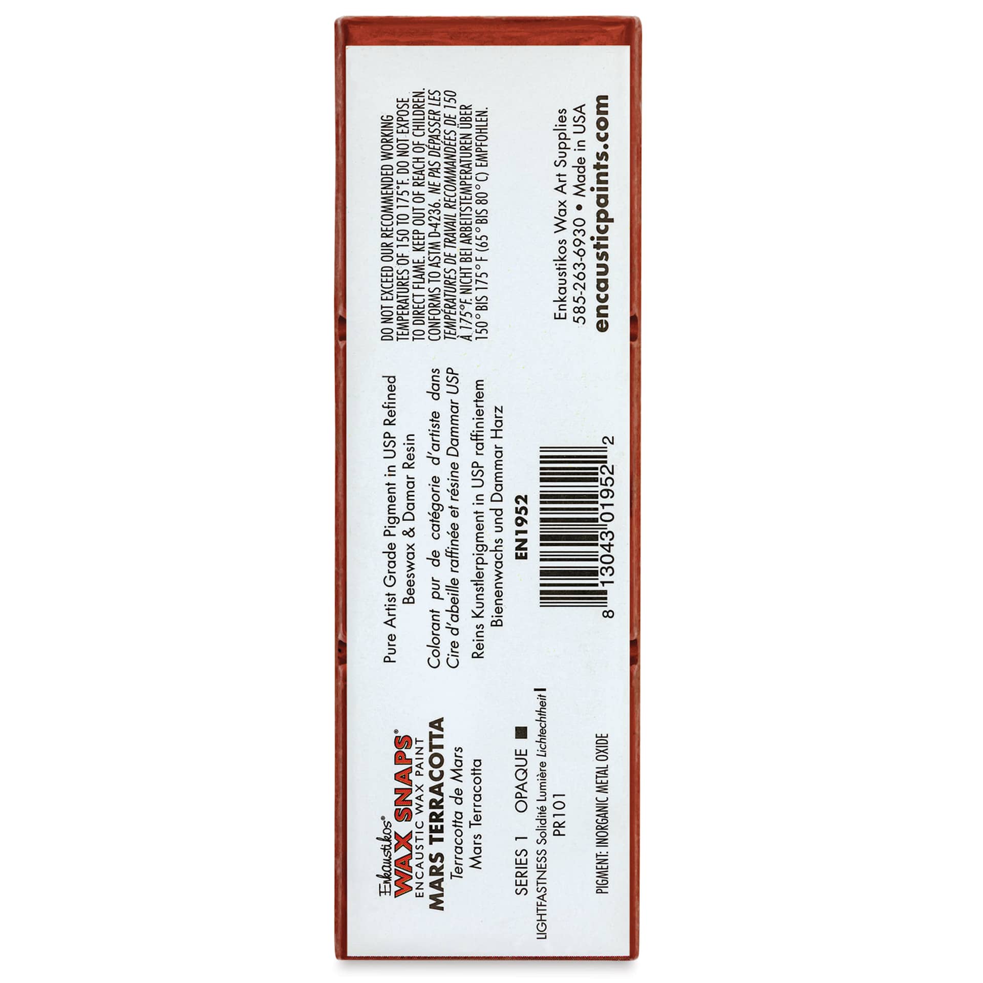 Enkaustikos Wax Snaps Encaustic Paints - Mars Terracotta, 40 ml cake back of package