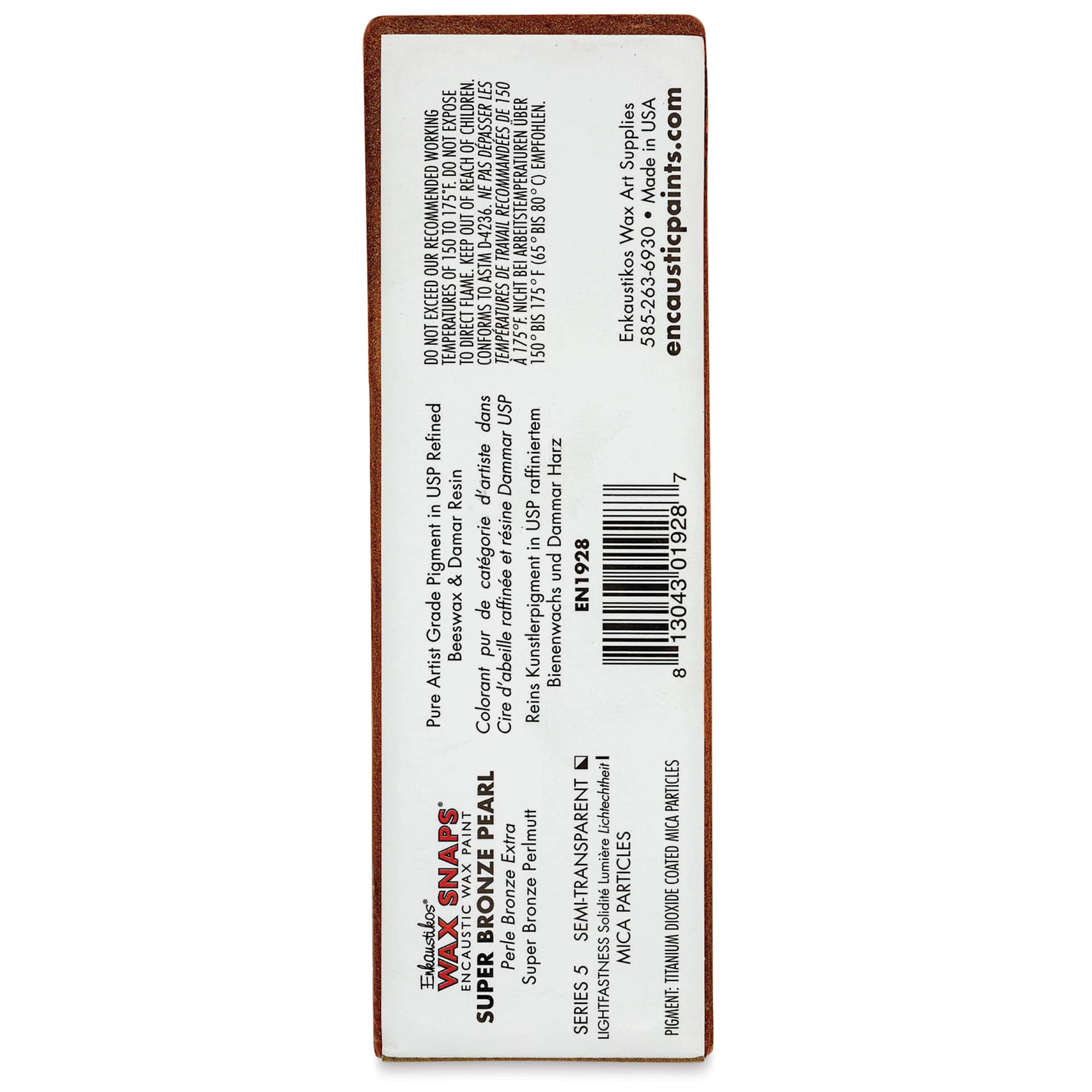 Enkaustikos Wax Snaps Encaustic Paints - Super Bronze Pearl, 40 ml cake back of package
