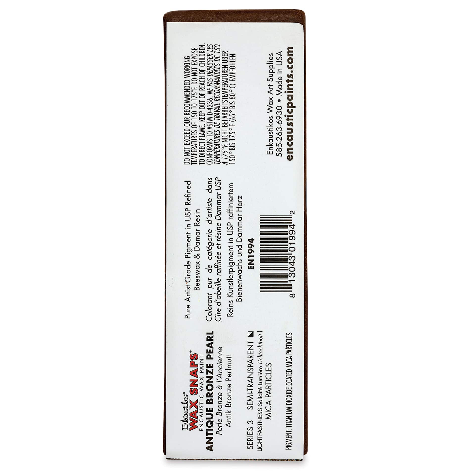 Enkaustikos Wax Snaps Encaustic Paints - Antique Bronze Pearl, 40 ml cake back of package