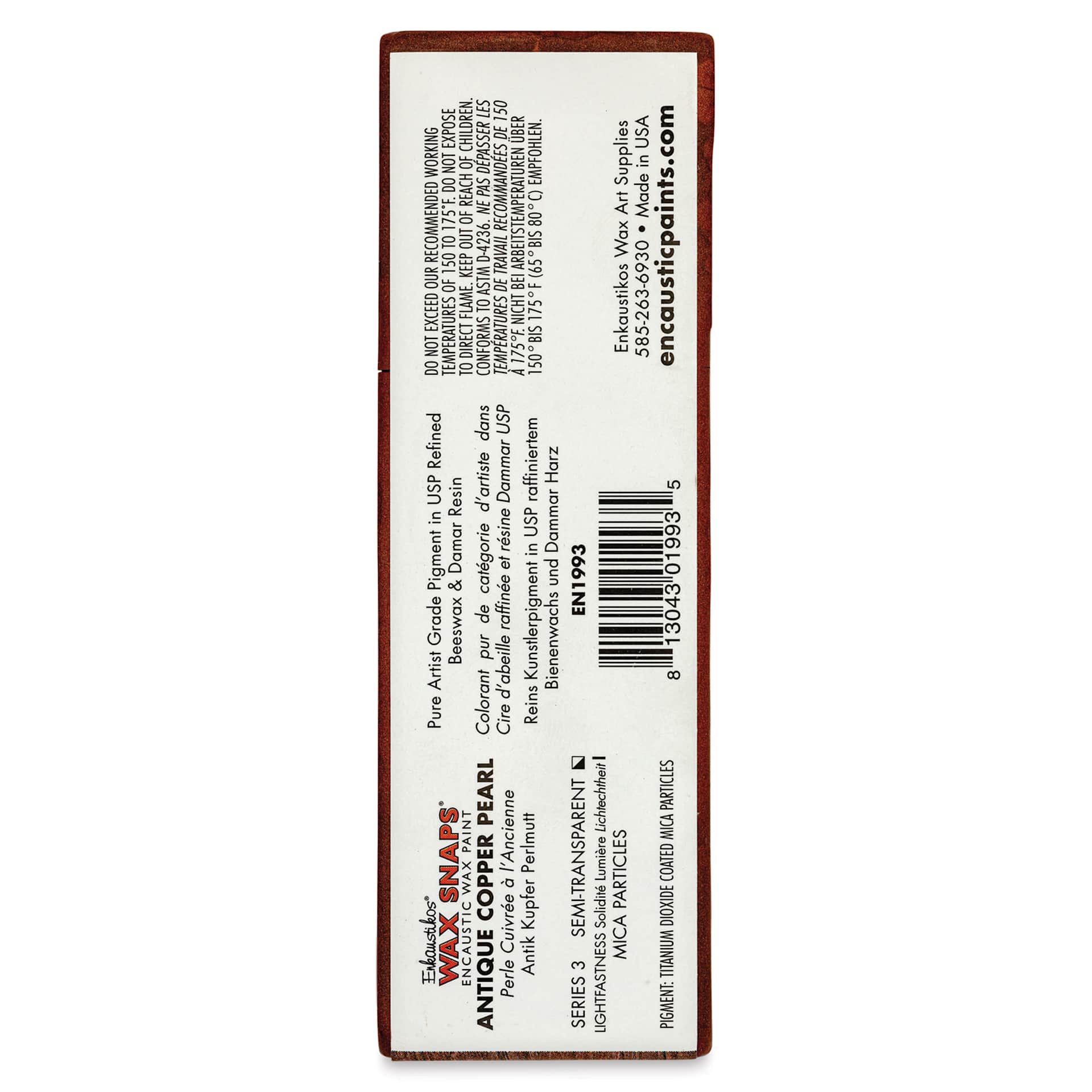 Enkaustikos Wax Snaps Encaustic Paints - Antique Copper Pearl, 40 ml cake back of package