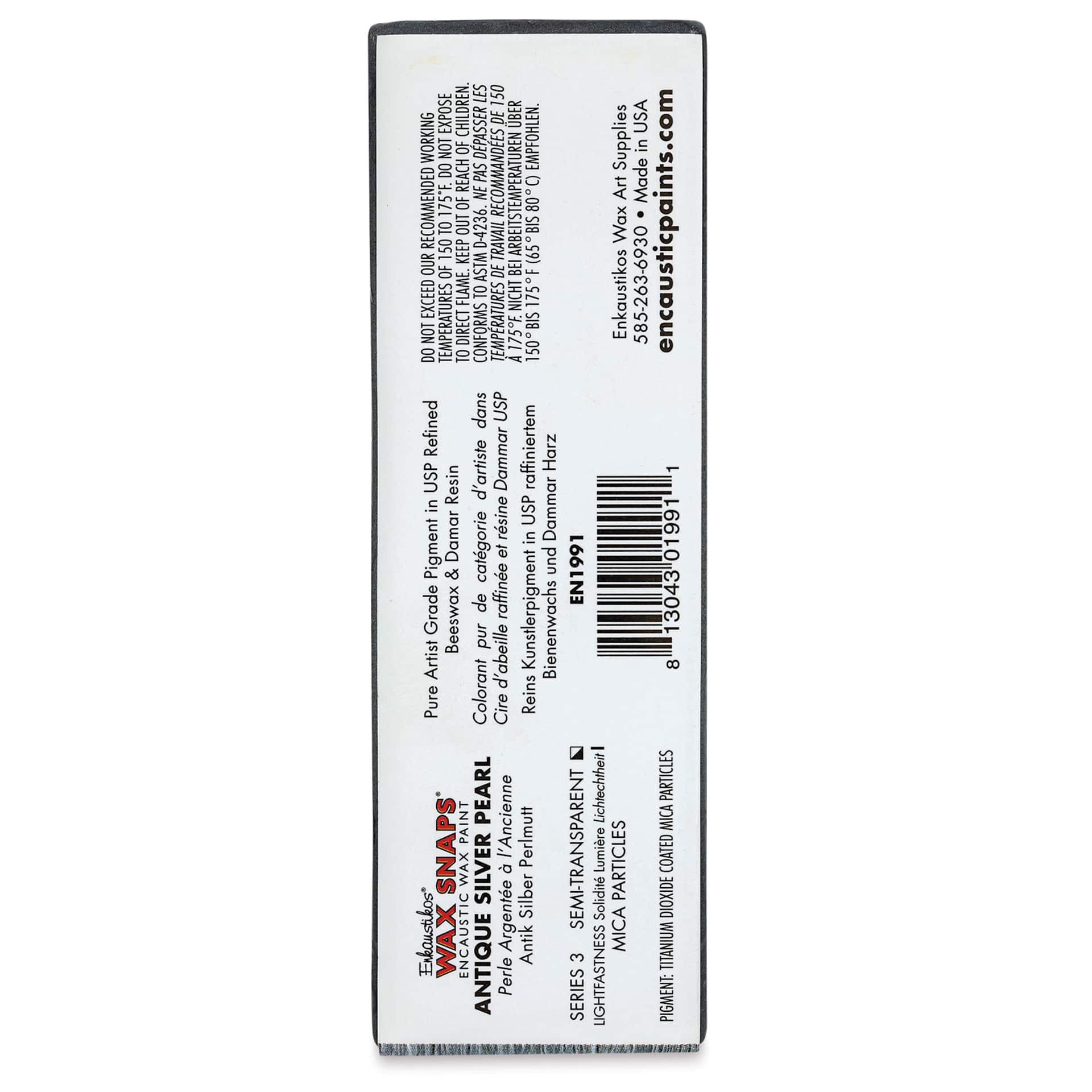 Enkaustikos Wax Snaps Encaustic Paints - Antique Silver Pearl, 40 ml cake back of package