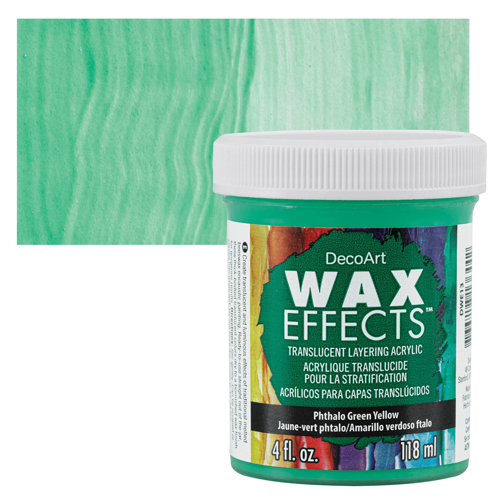 DecoArt Wax Effects Acrylic Paint - Phthalo Green Yellow, 4 oz Jar and swatch