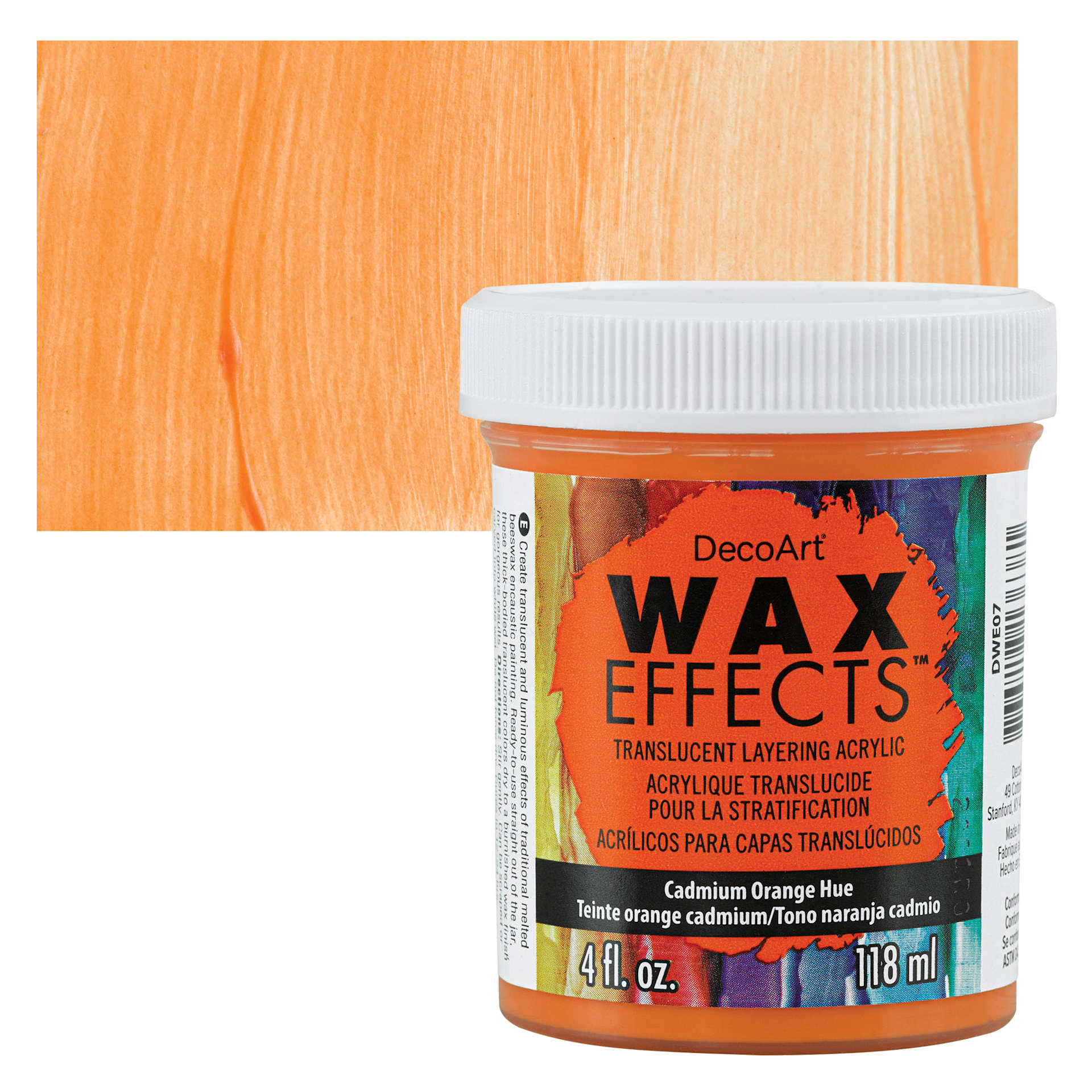 DecoArt Wax Effects Acrylic Paint - Cadmium Orange Hue, 4 oz Jar and swatch