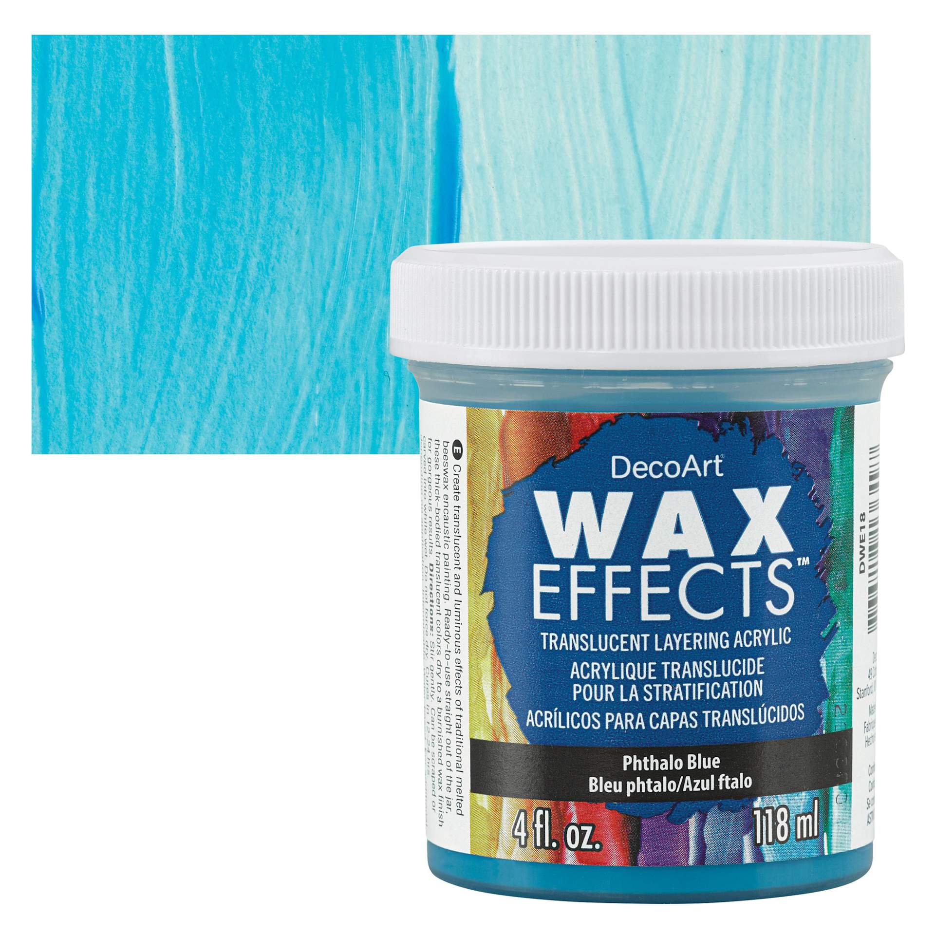 DecoArt Wax Effects Acrylic Paint - Phthalo Blue, 4 oz Jar and swatch