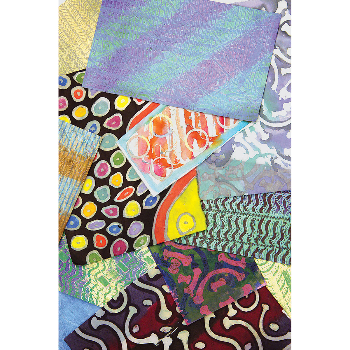 Jacquard Batik Wax - Various fabrics decorated in Batik style shown