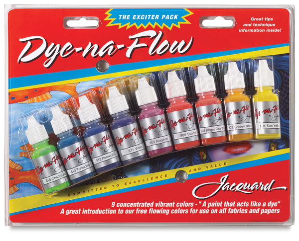 Jacquard Dye-Na-Flow Fabric Color Sets - Front view of 9 pc Exciter Pack package