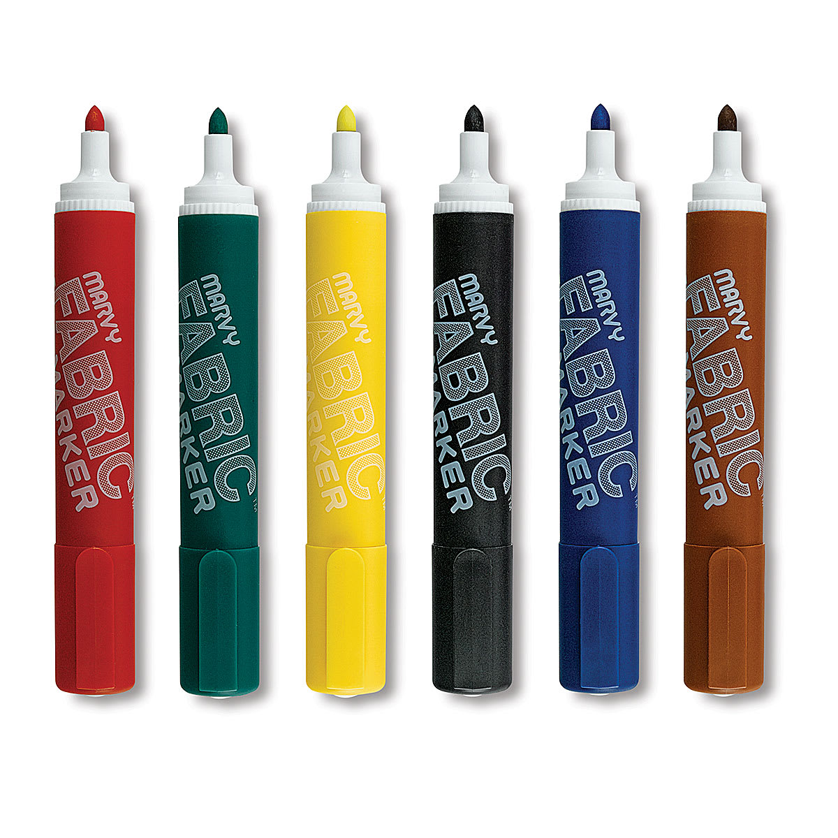 Marvy Fabric Markers - Primary Colors, Set of 6, laid out