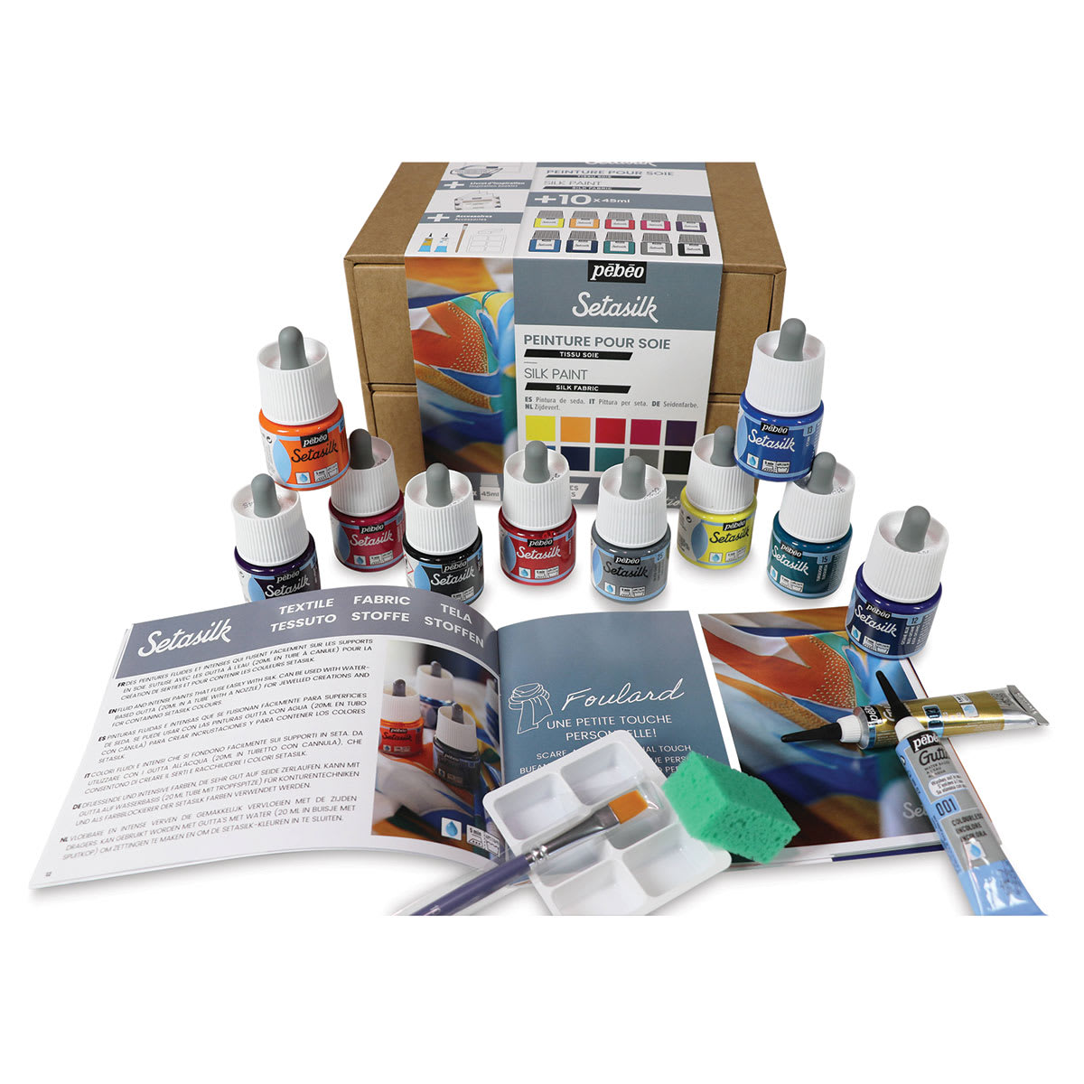 Pebeo Setasilk Silk Fabric Paint Set - Collection Case, Set of 10, Assorted Colors, 45 ml, Bottle (Set contents)