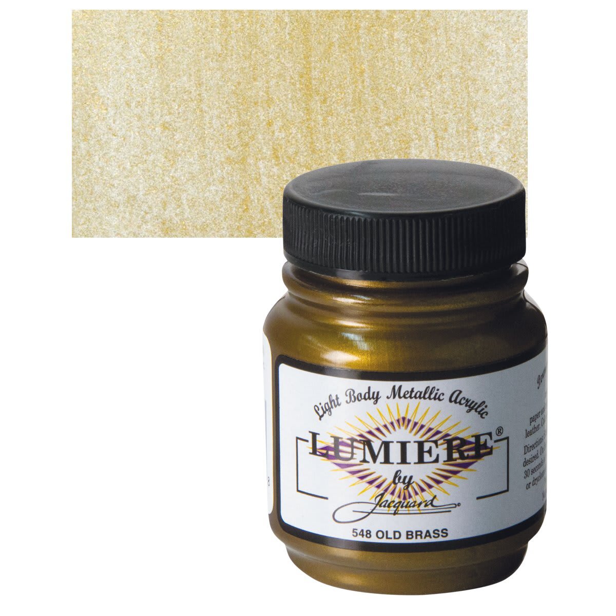 Jacquard Lumiere Acrylic - Old Brass, 2.25 oz jar and swatch