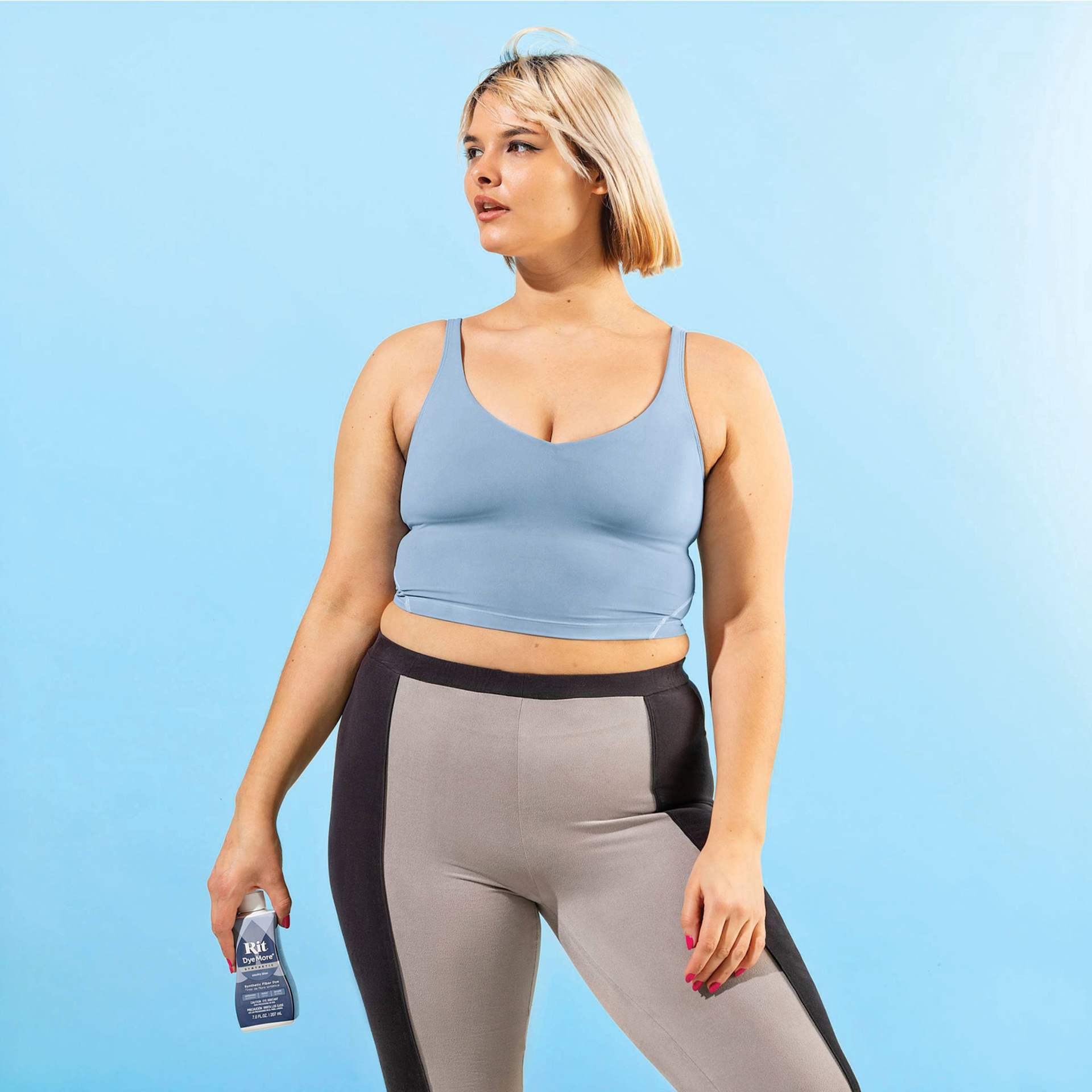 Rit DyeMore Synthetic Fiber Dye - Smoky Blue, 7 oz applied to crop top
