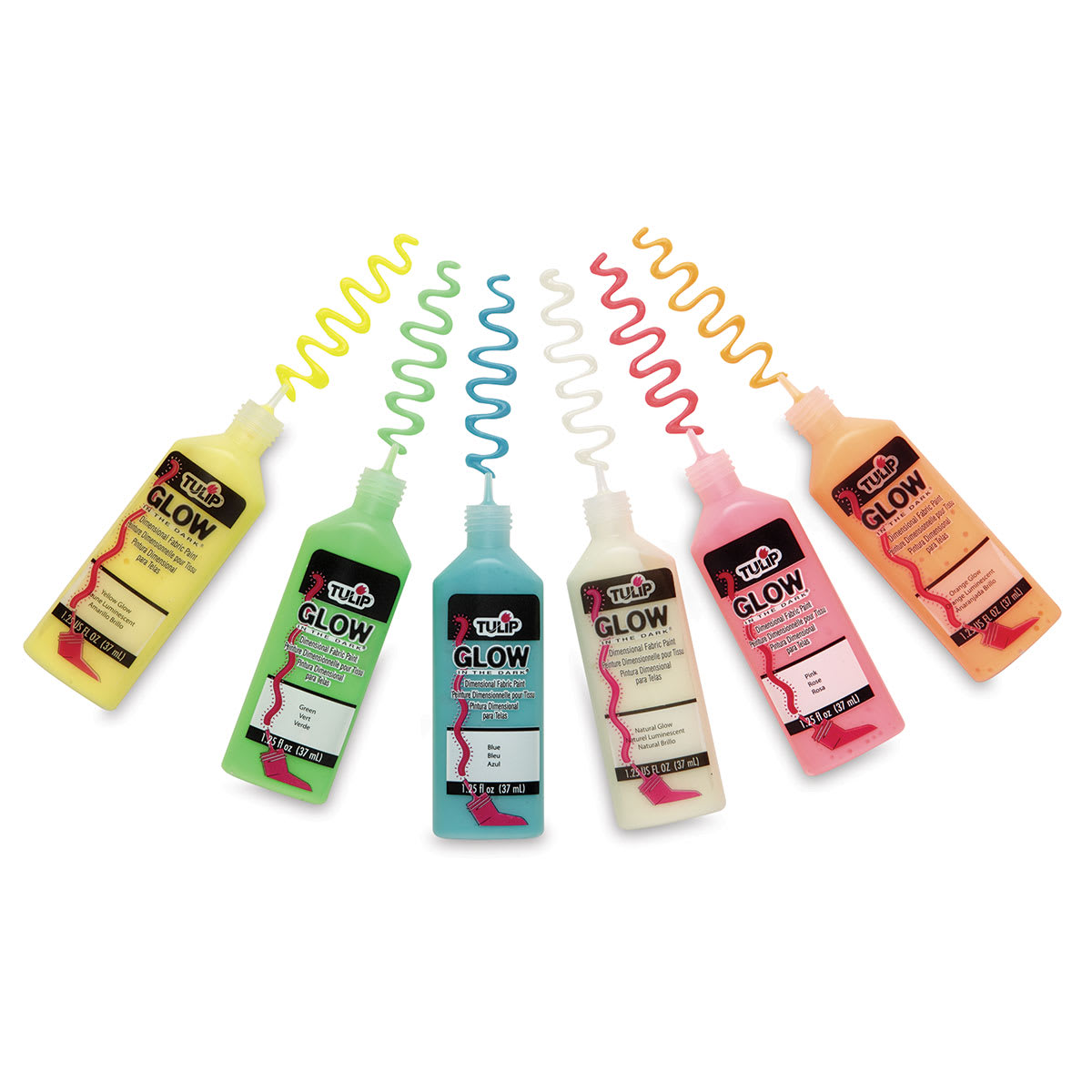 Tulip Dimensional Fabric Paint Set - Glow in the Dark Set - 6 Open bottles with swatches