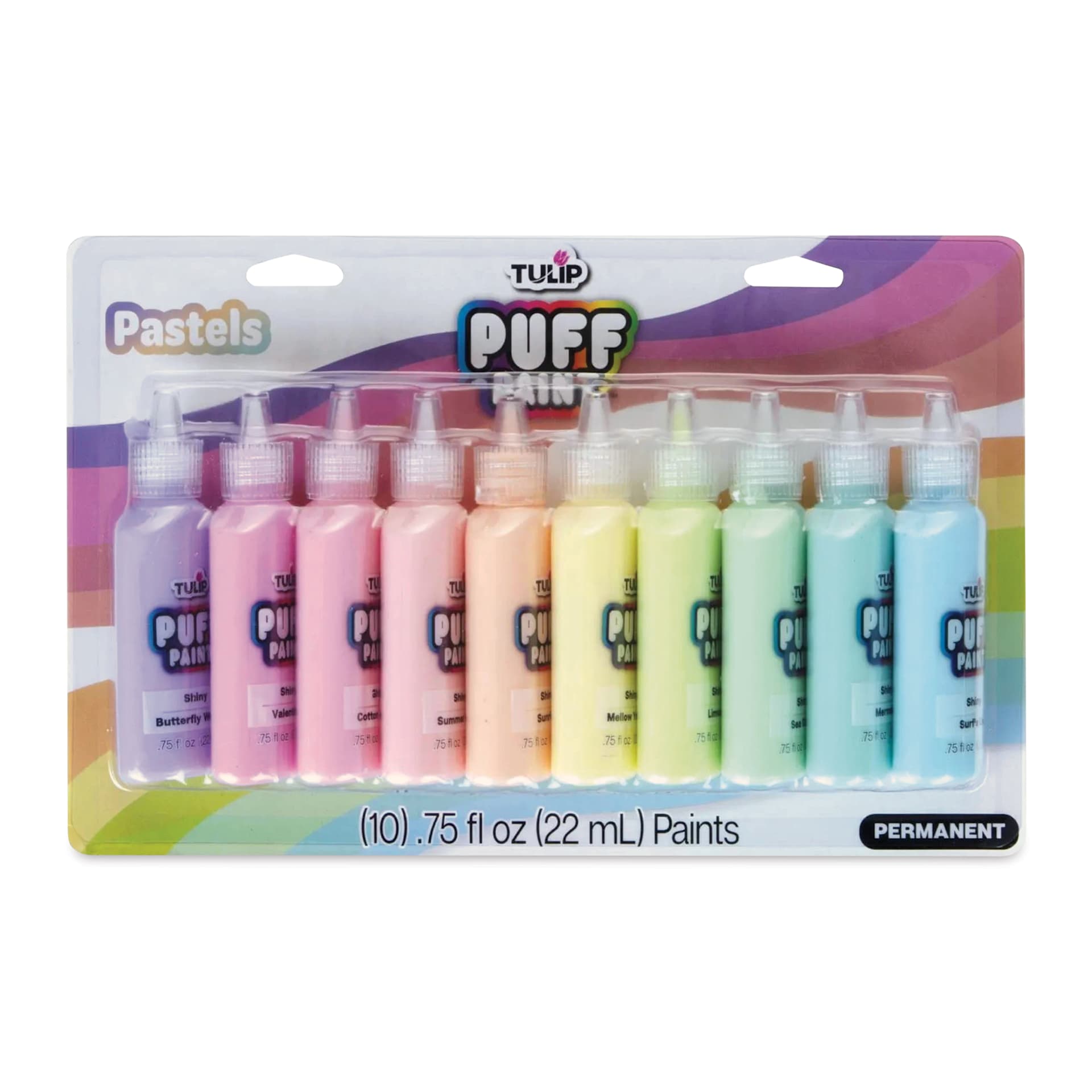 Tulip Dimensional Fabric Paint Set - Puff Pastel, Set of 10 (front of packaging)