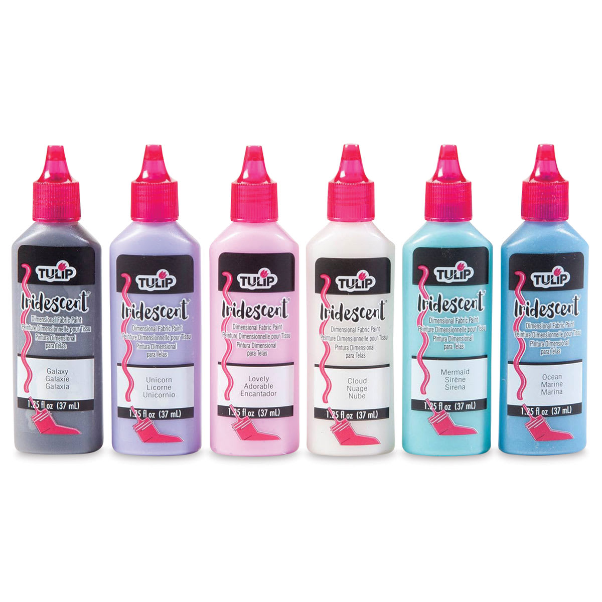 Tulip Dimensional Fabric Paint Set - Pastels, Iridescent, Set of 6 (Out of packaging)