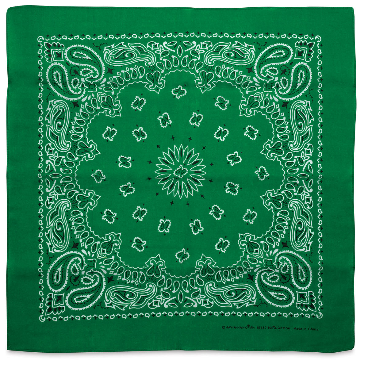 Carolina Paisley Bandanas - Full view of Green Bandana