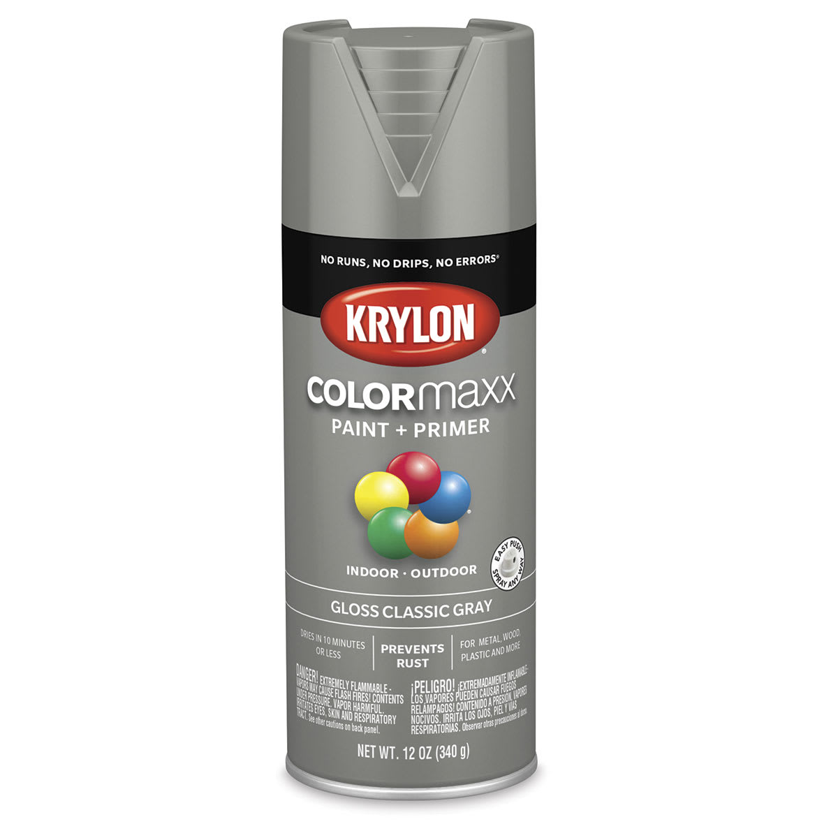 Krylon Colormaxx Spray Paint - Classic Gray, Gloss, 12 oz