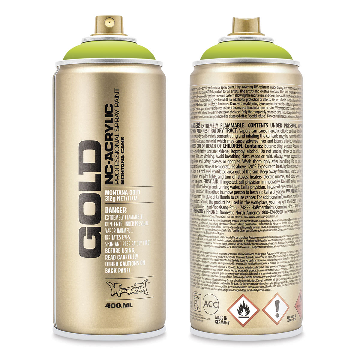 Montana Gold Acrylic Professional Spray Paint - Front and back of Poison Dark 400 ml spray can shown