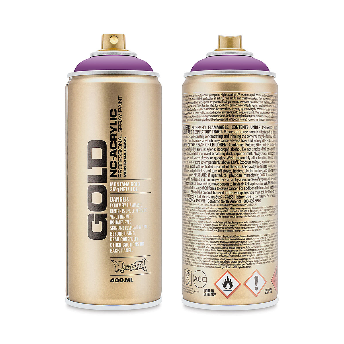 Montana Gold Acrylic Professional Spray Paint - Sweet Dream, 400 ml (Front and back of spray can)