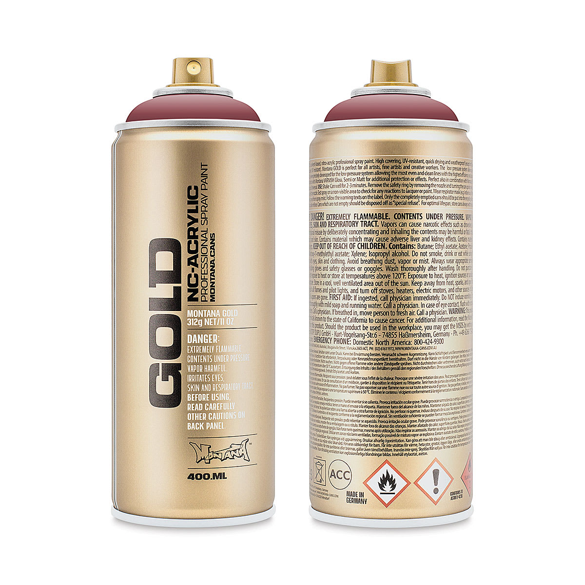 Montana Gold Acrylic Professional Spray Paint - Lip, 400 ml (Front and back of spray can)