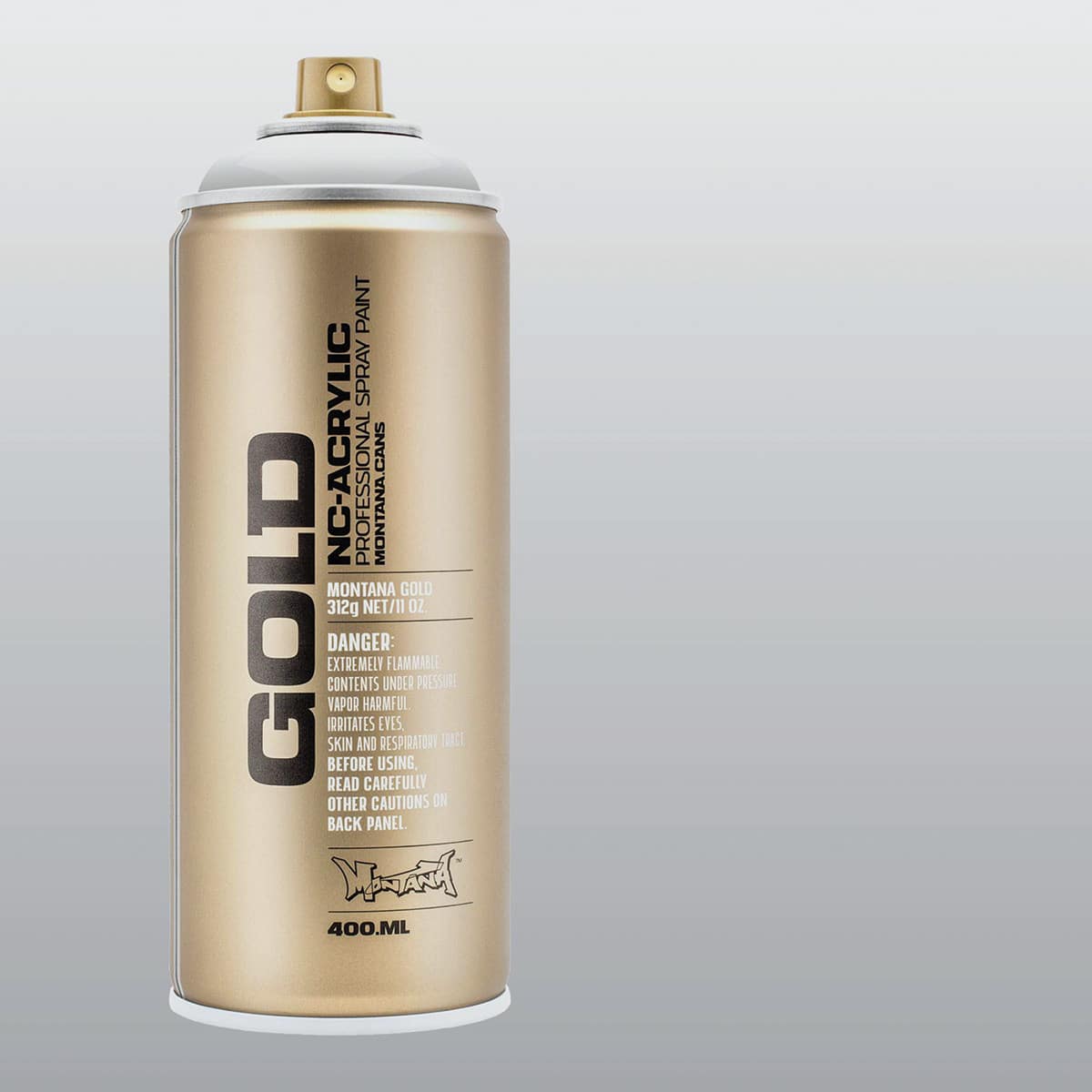Montana Gold Acrylic Transparent Spray Paint - Transparent Magic White, 400 ml can with color swatch