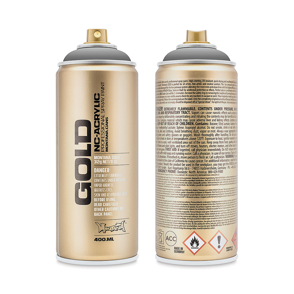 Montana Gold Acrylic Professional Spray Paint - Roof, 400 ml (Front and back of spray can)