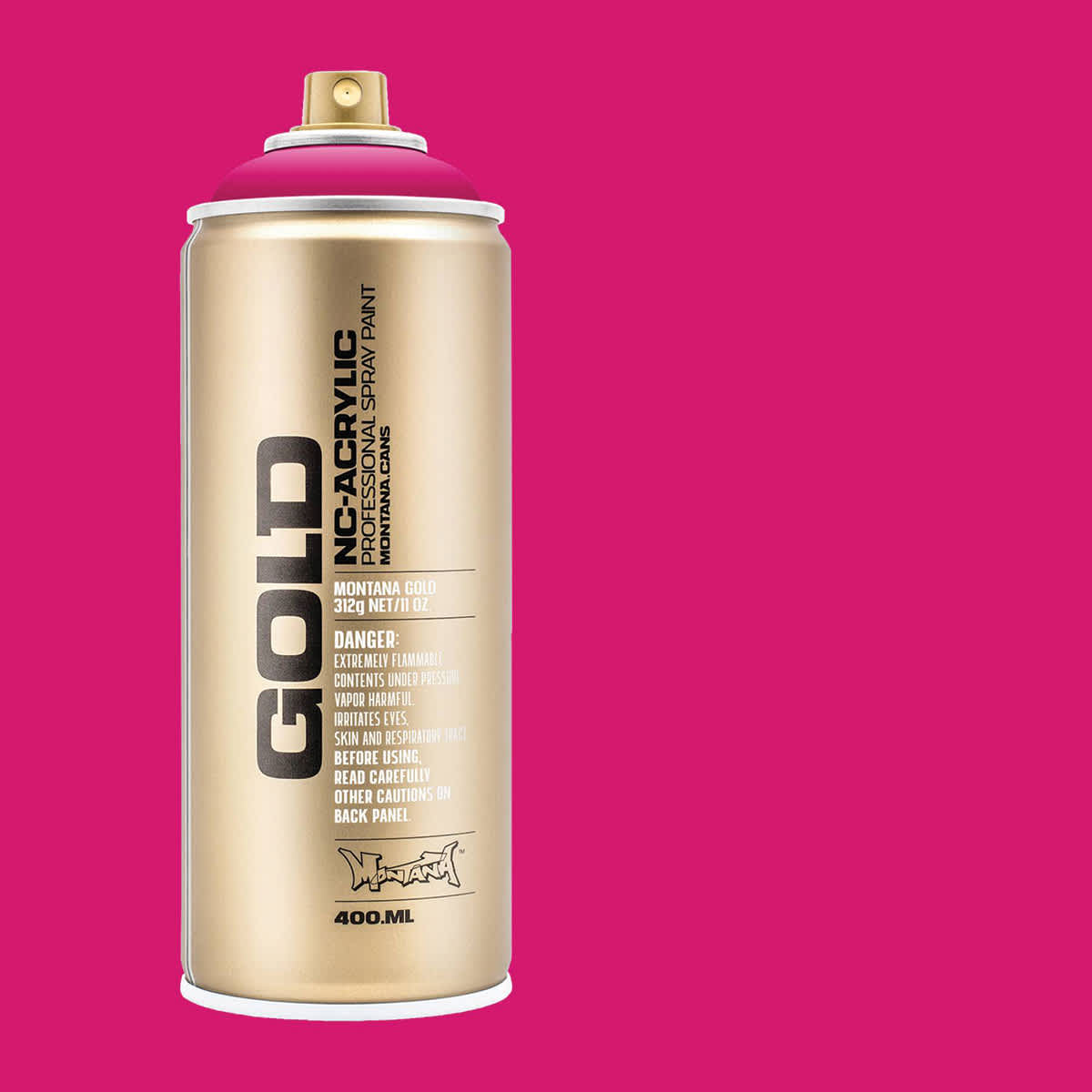 Montana Gold Acrylic Professional Spray Paint - 100% Magenta, 400 ml (Spray can with color swatch)