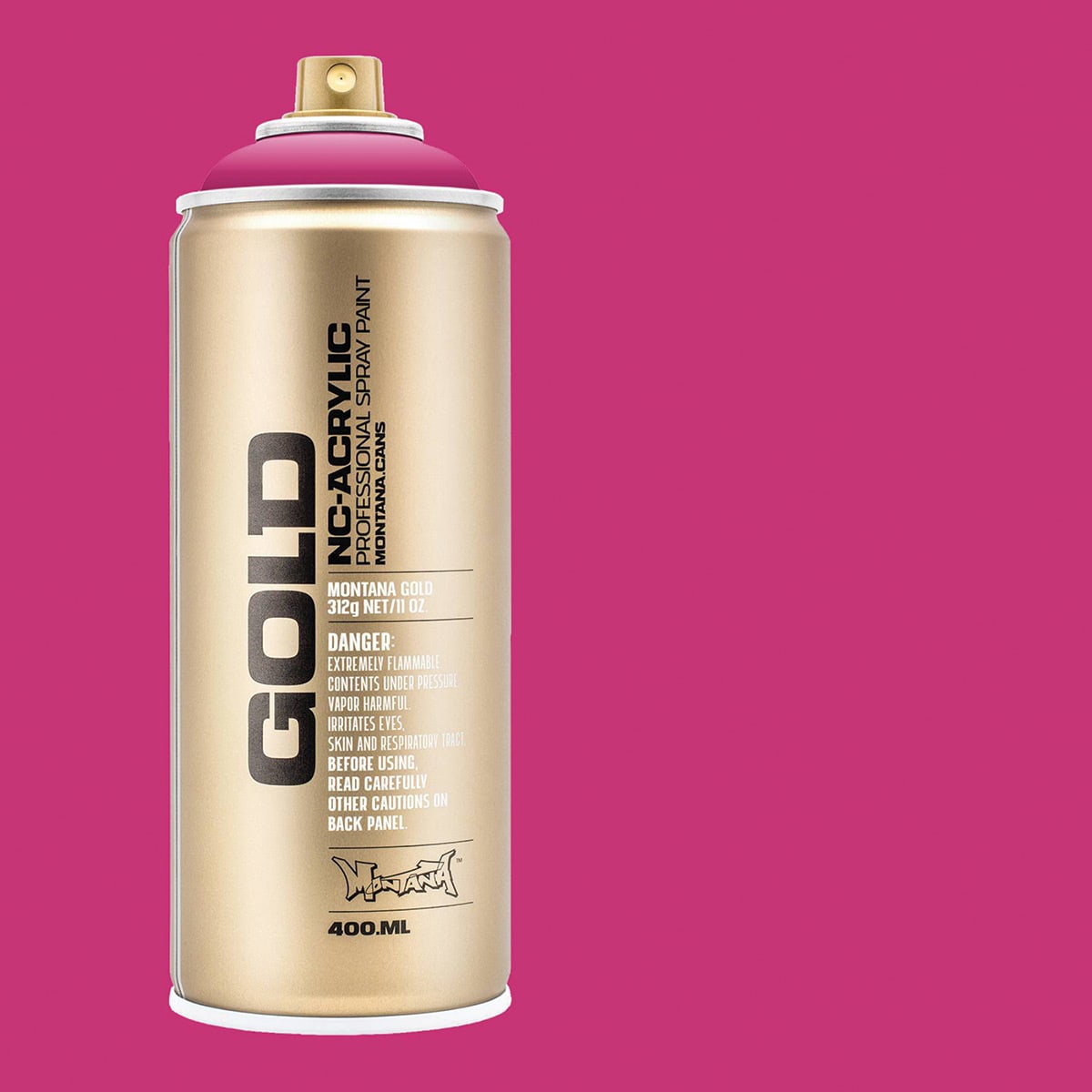 Montana Gold Acrylic Professional Spray Paint - Shock Pink, 400 ml (Spray can with color swatch)