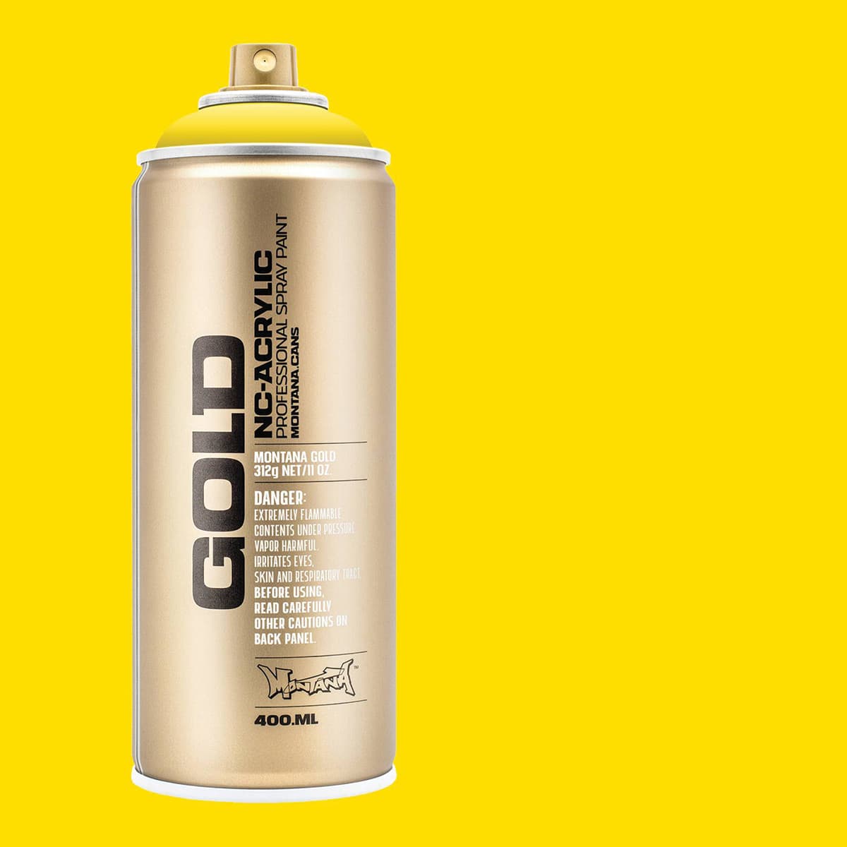 Montana Gold Acrylic Professional Spray Paint - Shock Yellow Light, 400 ml (Spray can with color swatch)