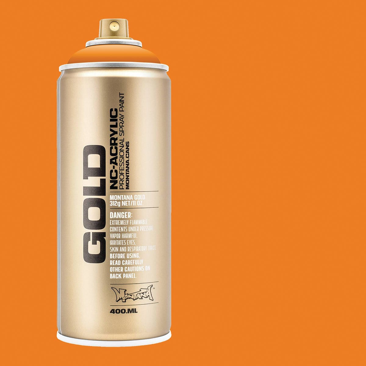Montana Gold Acrylic Professional Spray Paint - Shock Orange Light, 400 ml (Spray can with color swatch)