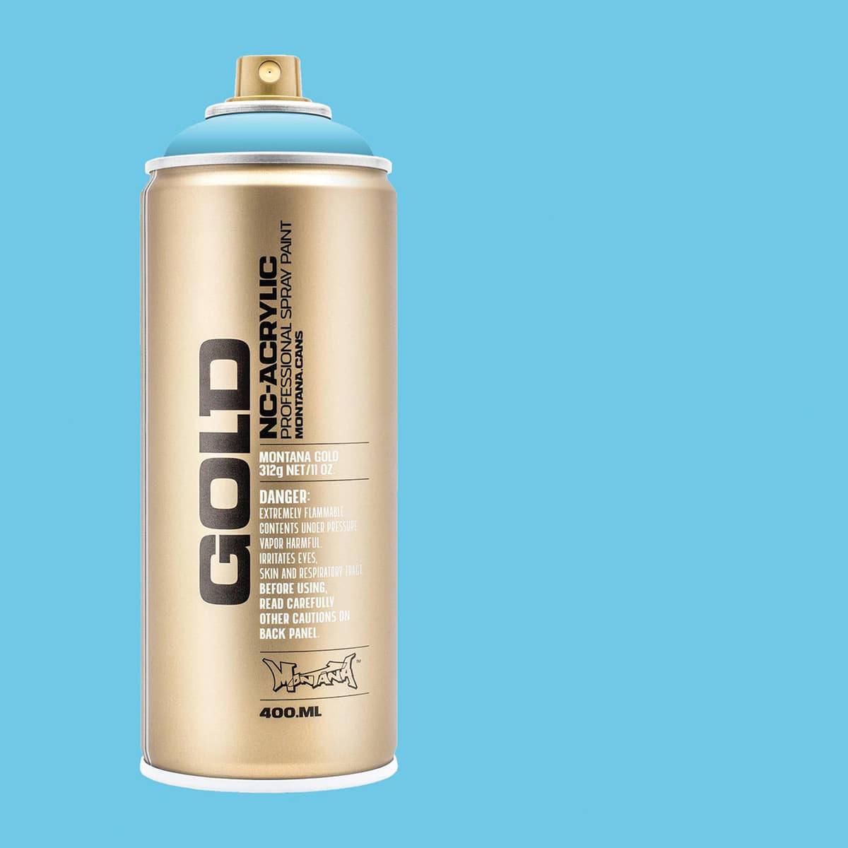 Montana Gold Acrylic Professional Spray Paint - Baby Blue, 400 ml (Spray can with color swatch)