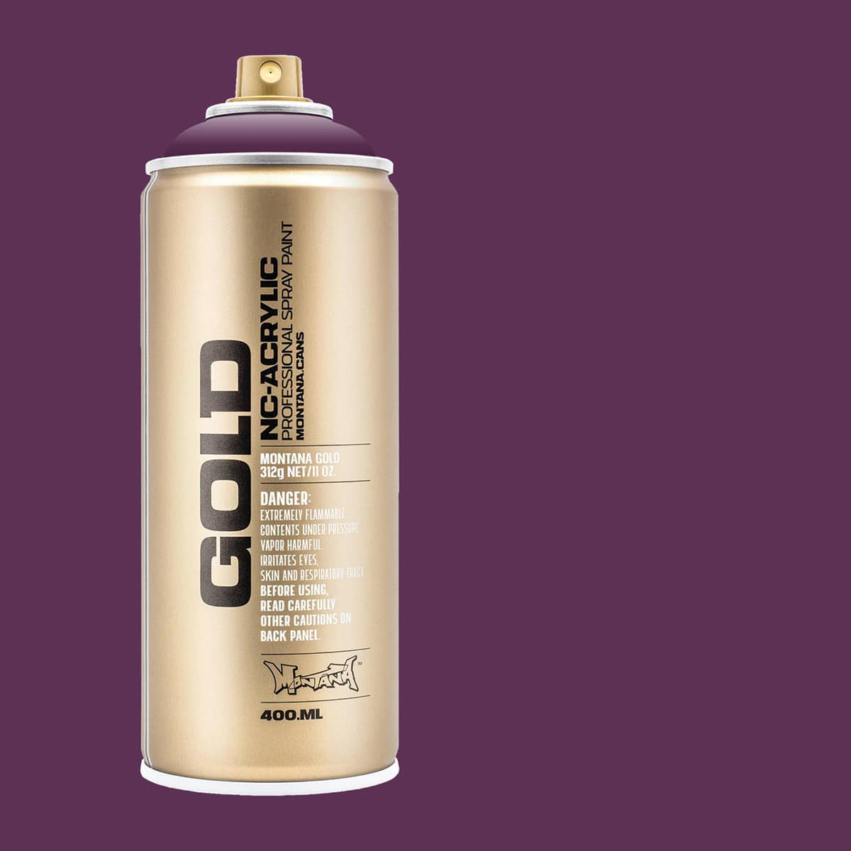 Montana Gold Acrylic Professional Spray Paint - Deep Purple, 400 ml (Spray can with color swatch)