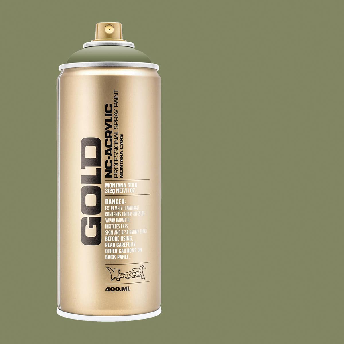 Montana Gold Acrylic Professional Spray Paint - Manila Green, 400 ml (Spray can with color swatch)
