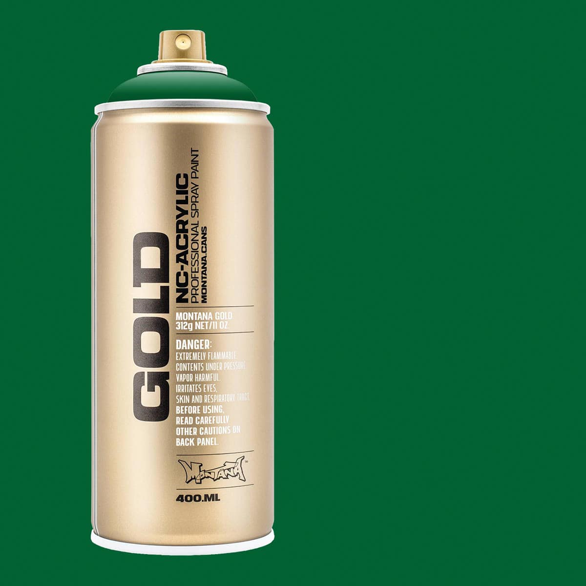 Montana Gold Acrylic Professional Spray Paint - Shock Green Dark, 400 ml (Spray can with color swatch)