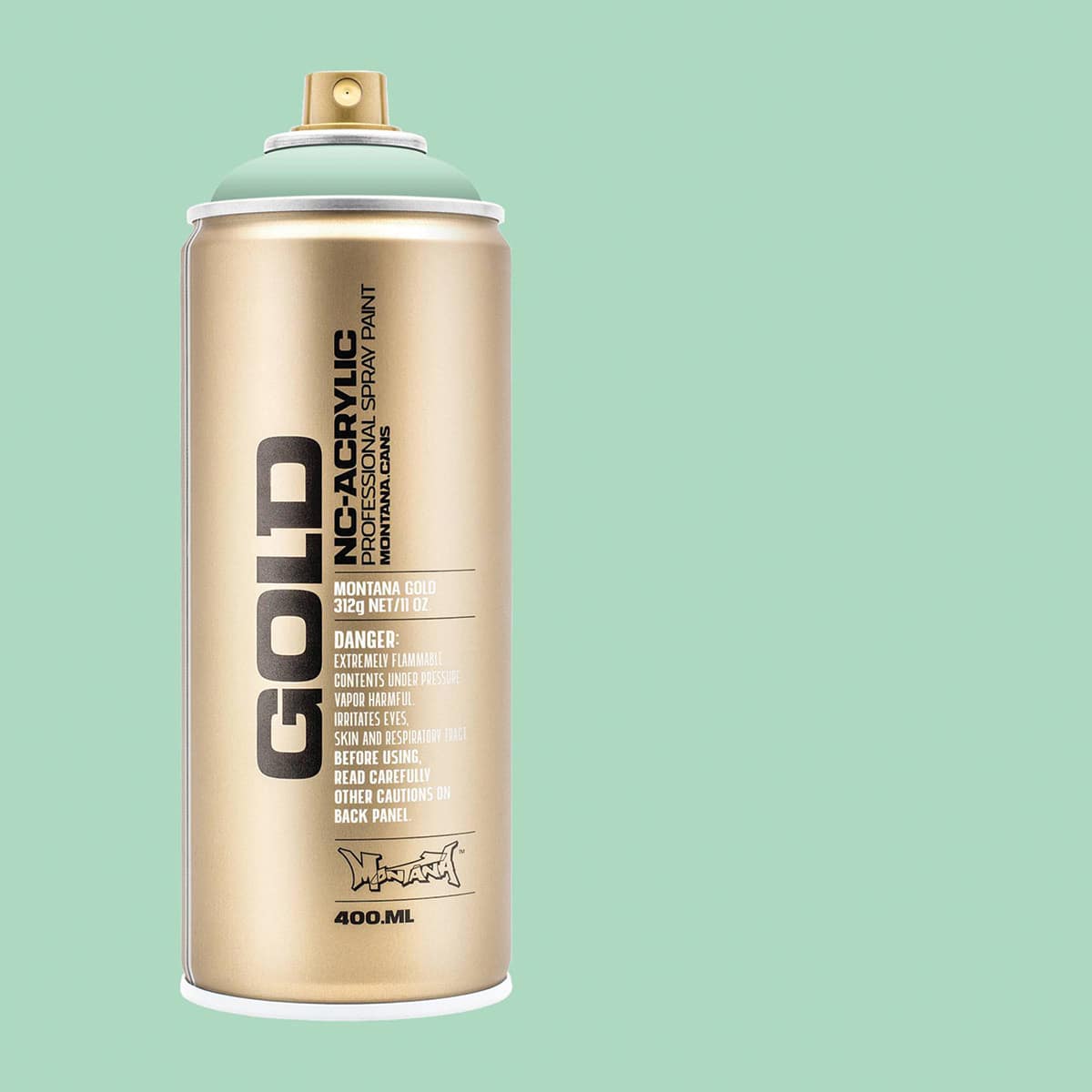 Montana Gold Acrylic Professional Spray Paint - Malachite Light, 400 ml (Spray can with color swatch)