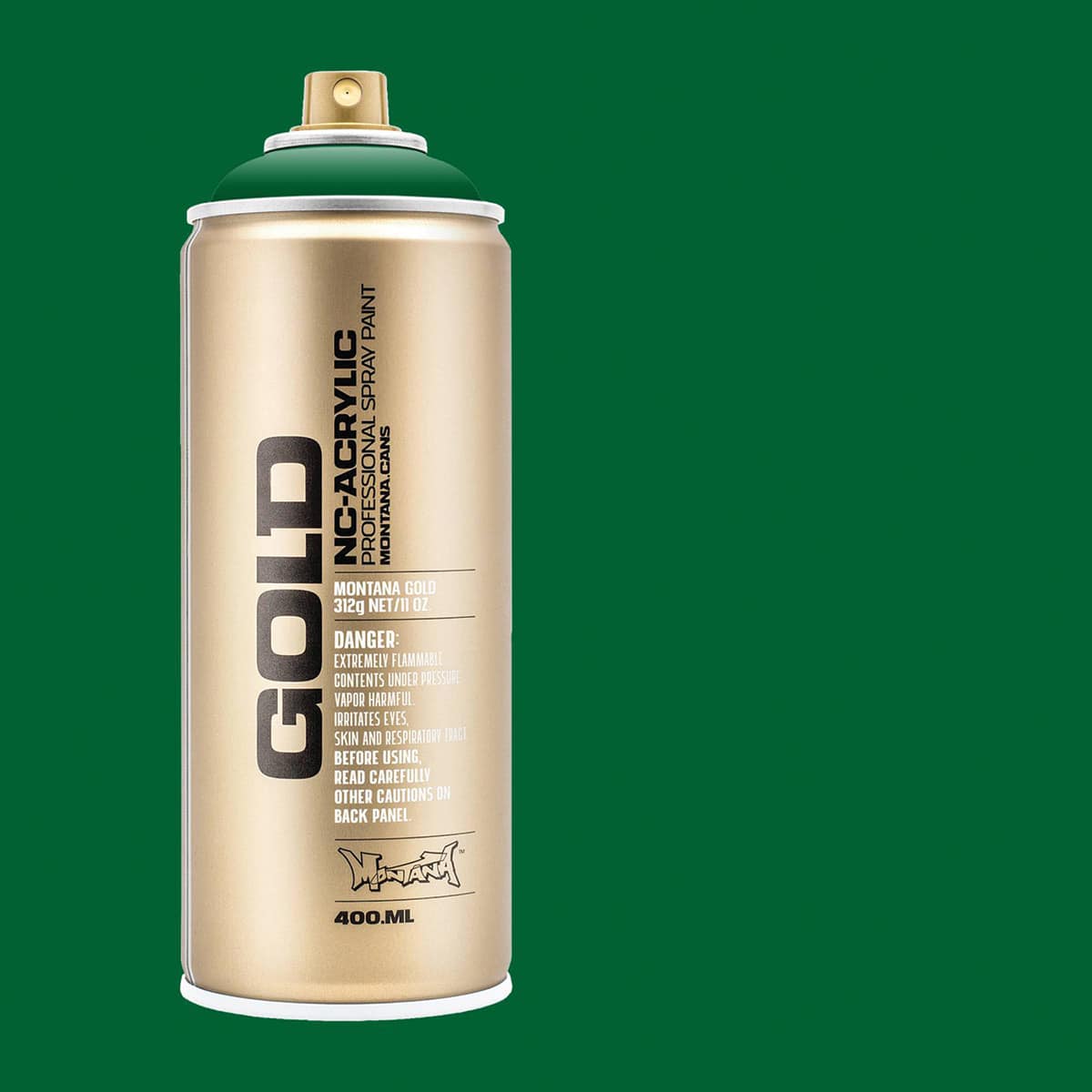 Montana Gold Acrylic Professional Spray Paint - Fern Green, 400 ml (Spray can with color swatch)
