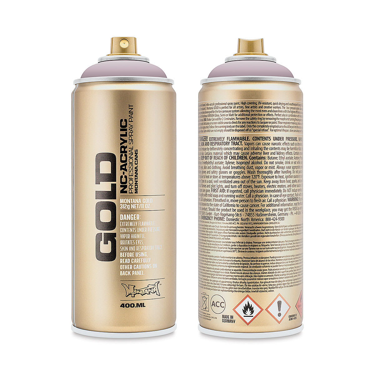 Montana Gold Acrylic Professional Spray Paint - Paris, 400 ml (Front and back of spray can)