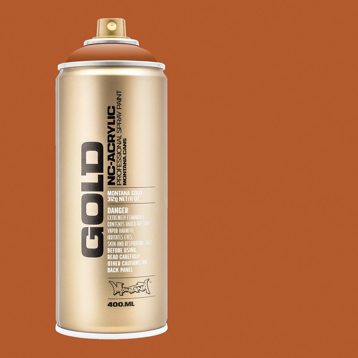 Montana Gold Acrylic Professional Spray Paint - Shock Brown Light, 400 ml (Spray can with color swatch)