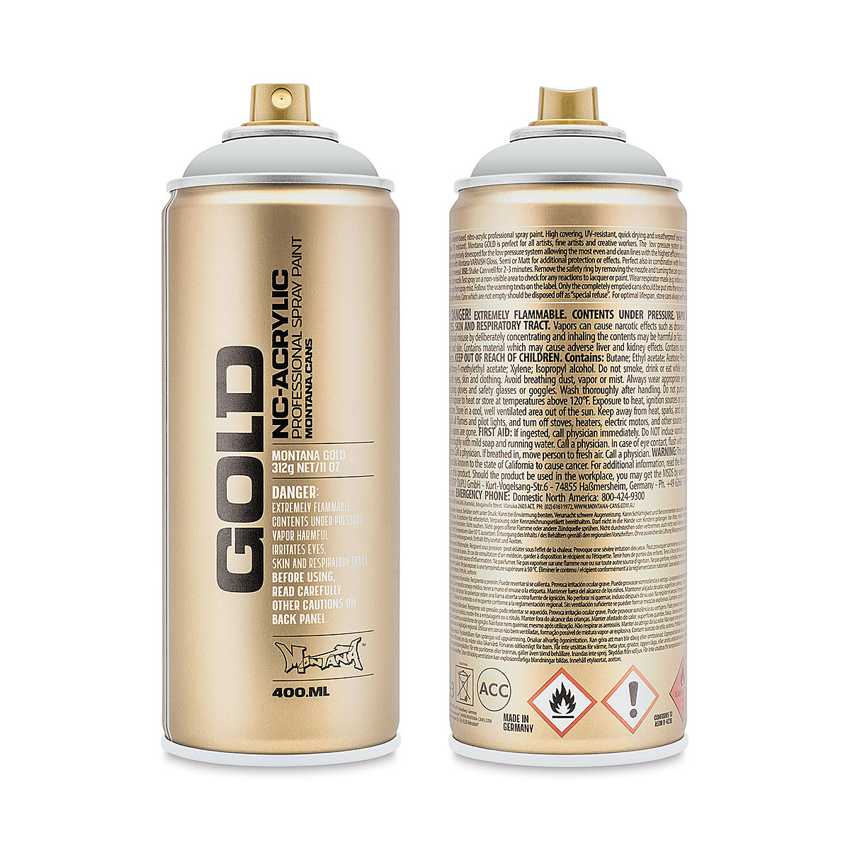 Montana Gold Acrylic Professional Spray Paint - Marble, 400 ml (Front and back of spray can)