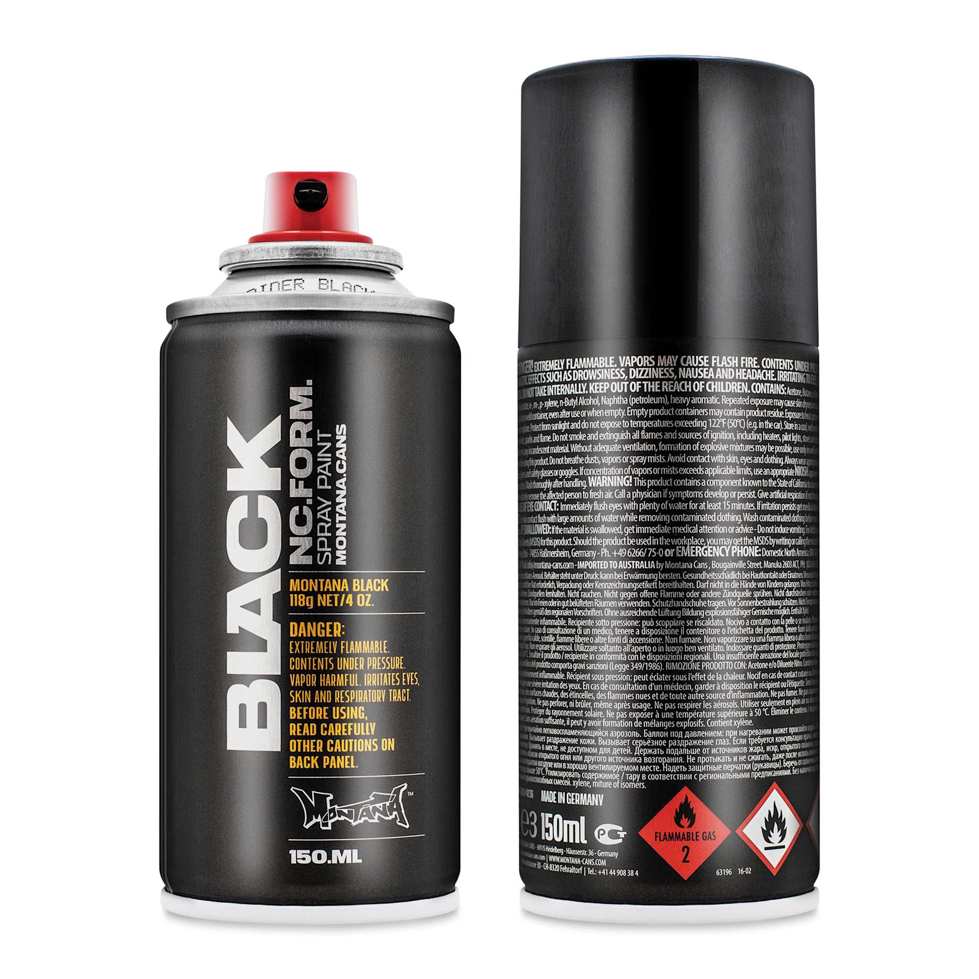 Montana Black Spider Effect Spray Paint - front and back of can