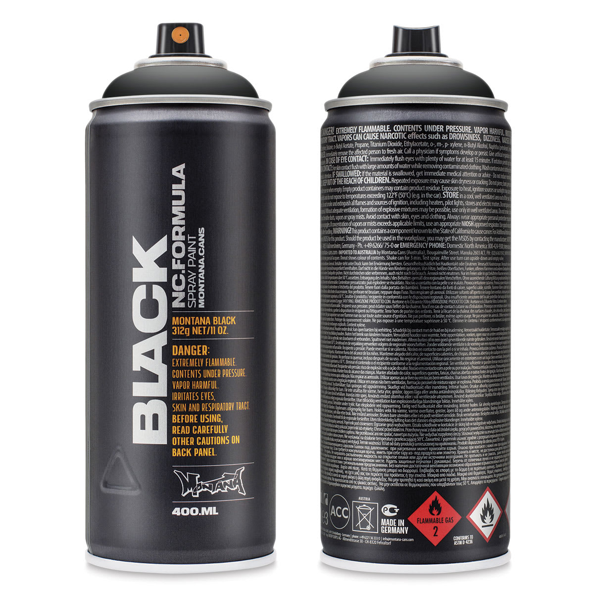 Montana Black Spray Paint - Black, 400 ml can
