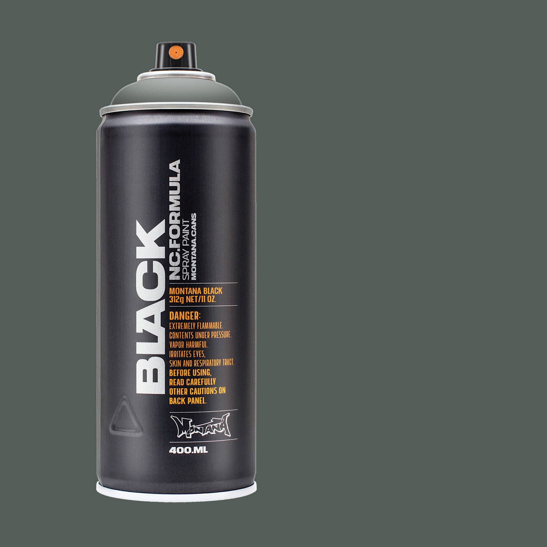 Montana Black Spray Paint - Rhino, 400 ml can with swatch