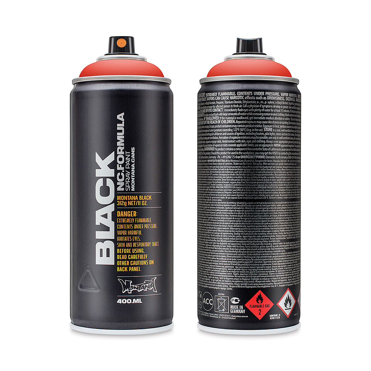 Montana Black Spray Paint - Power Red, 400 ml can