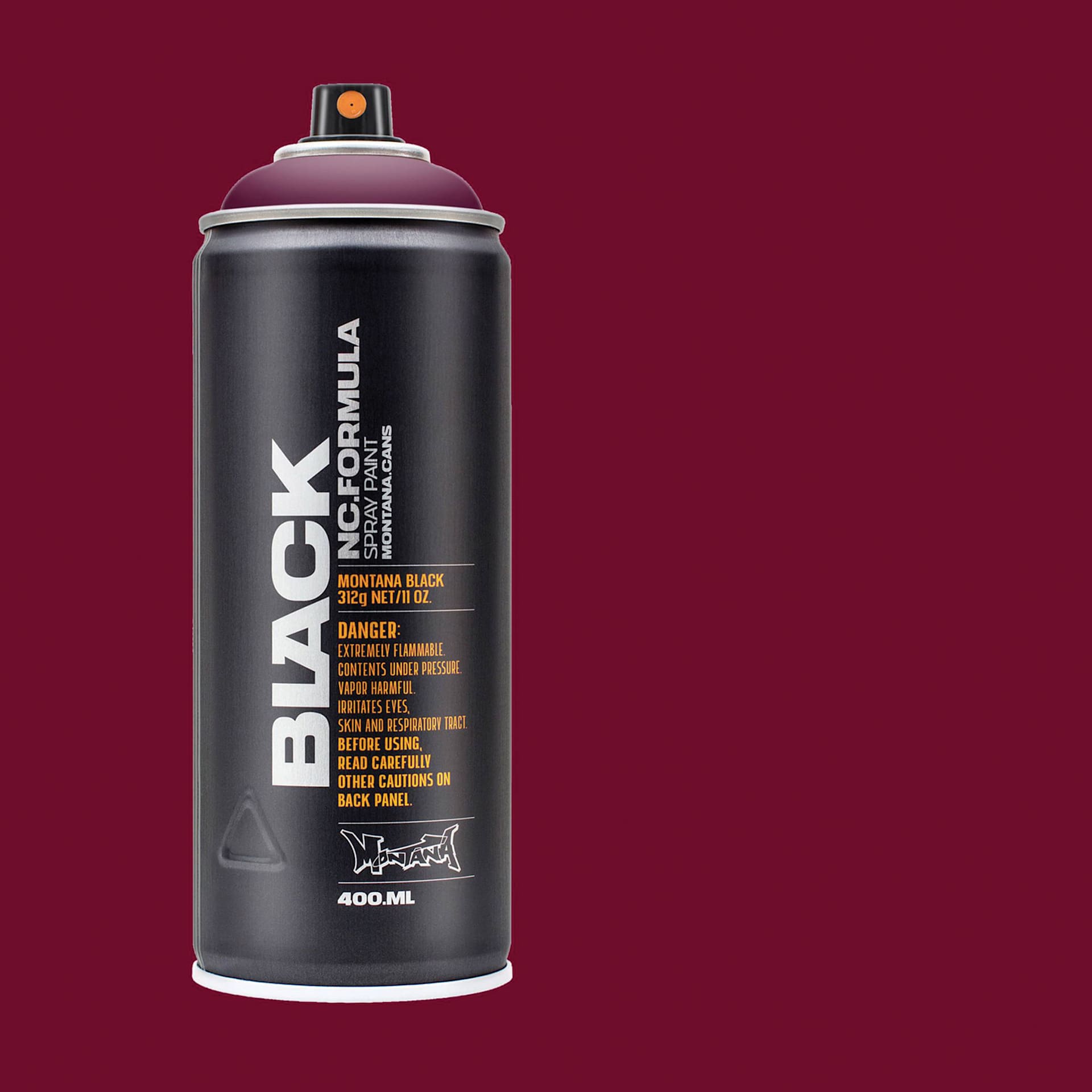 Montana Black Spray Paint - Wine Gum, 400 ml can with swatch