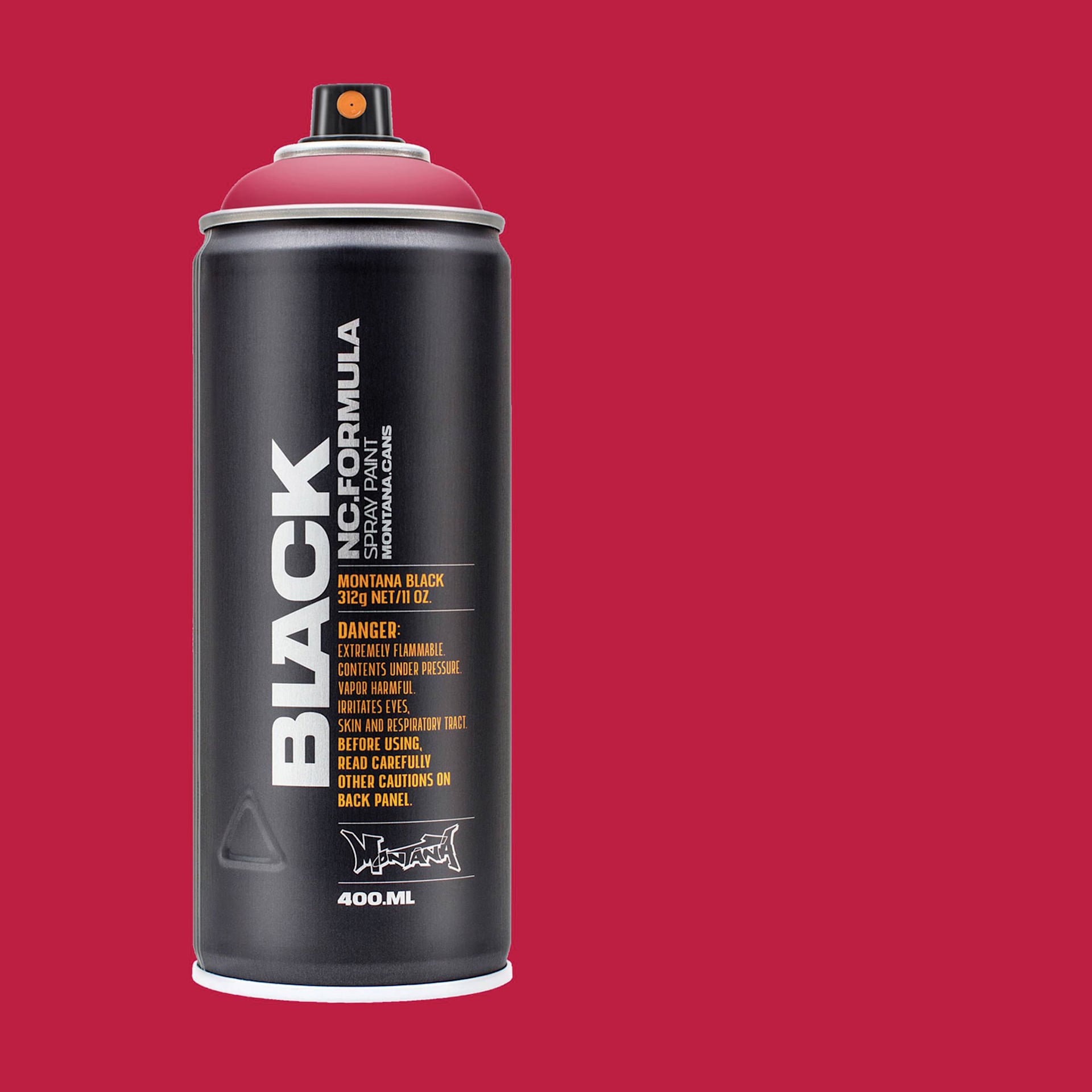 Montana Black Spray Paint - Bloody Mary, 400 ml can with swatch