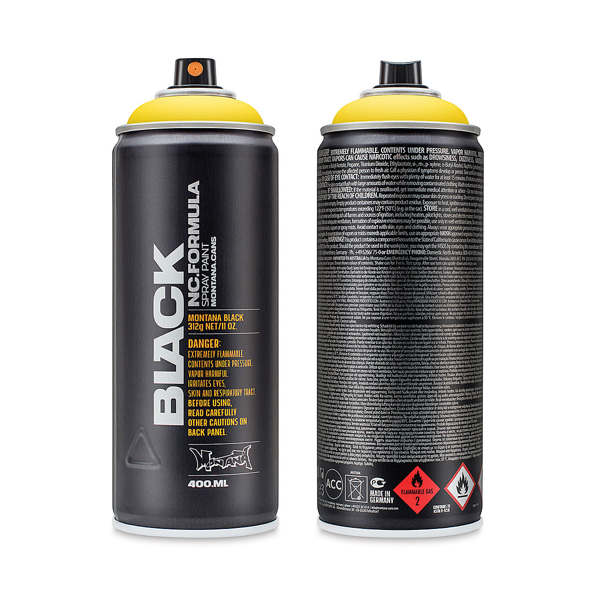 Montana Black Spray Paint - Kicking Yellow, 400 ml can
