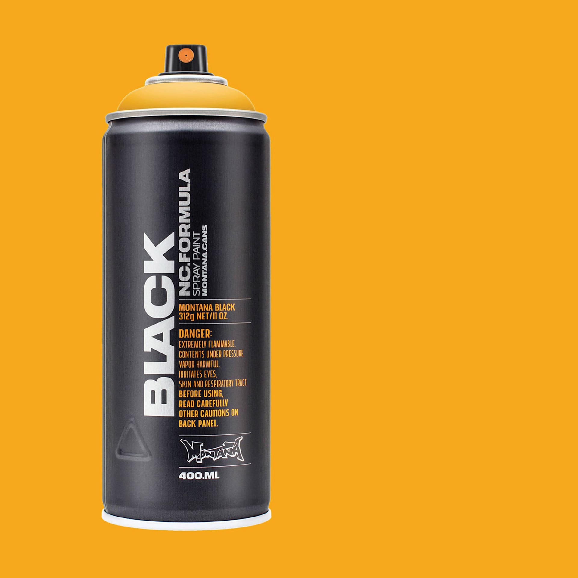 Montana Black Spray Paint - Melon Yellow, 400 ml can with swatch