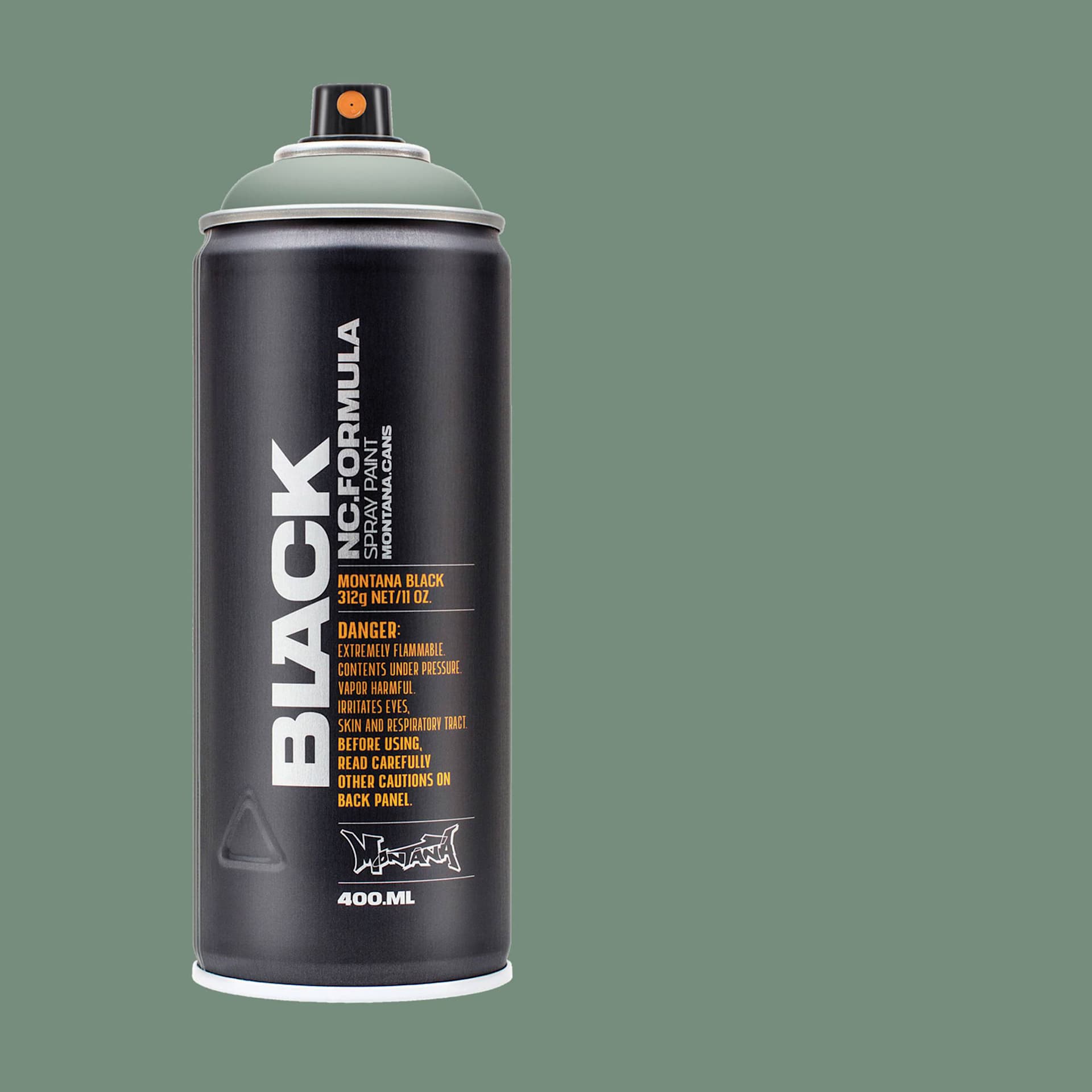 Montana Black Spray Paint - Mist, 400 ml can with swatch